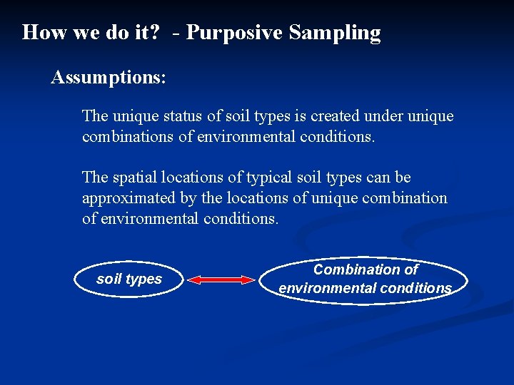 How we do it? - Purposive Sampling Assumptions: The unique status of soil types