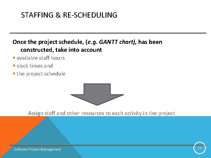 STAFFING & RE-SCHEDULING Once the project schedule, (e. g. GANTT chart), has been constructed,