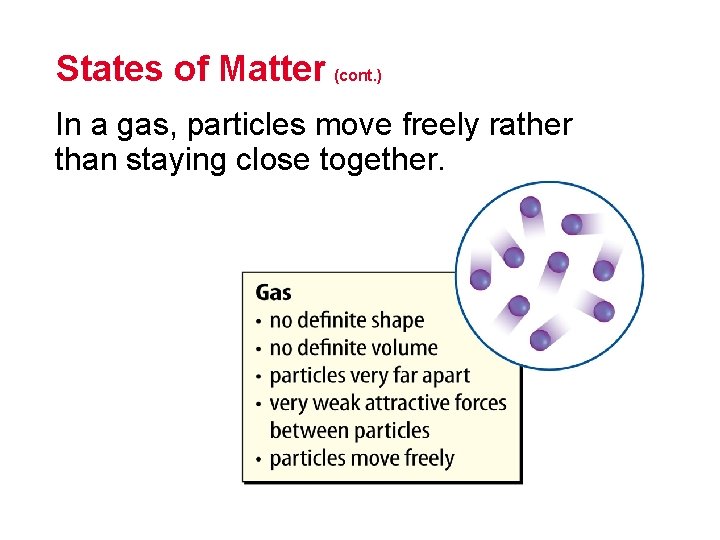 States of Matter (cont. ) In a gas, particles move freely rather than staying