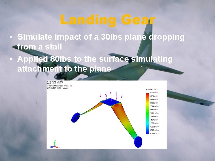 Landing Gear • Simulate impact of a 30 lbs plane dropping from a stall