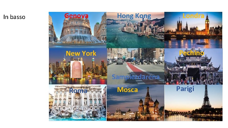 In basso Genova Hong Kong Londra Pechino New York Sampierdarena Roma Mosca Parigi 