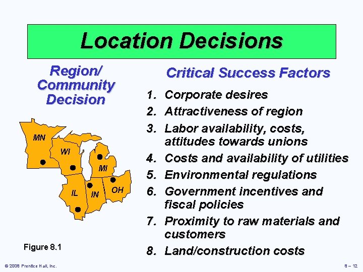 Location Decisions Region/ Community Decision MN WI MI IL Figure 8. 1 © 2008 Location Decisions Region/ Community Decision MN WI MI IL Figure 8. 1 © 2008
