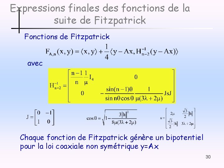 Expressions finales des fonctions de la suite de Fitzpatrick Fonctions de Fitzpatrick avec Chaque