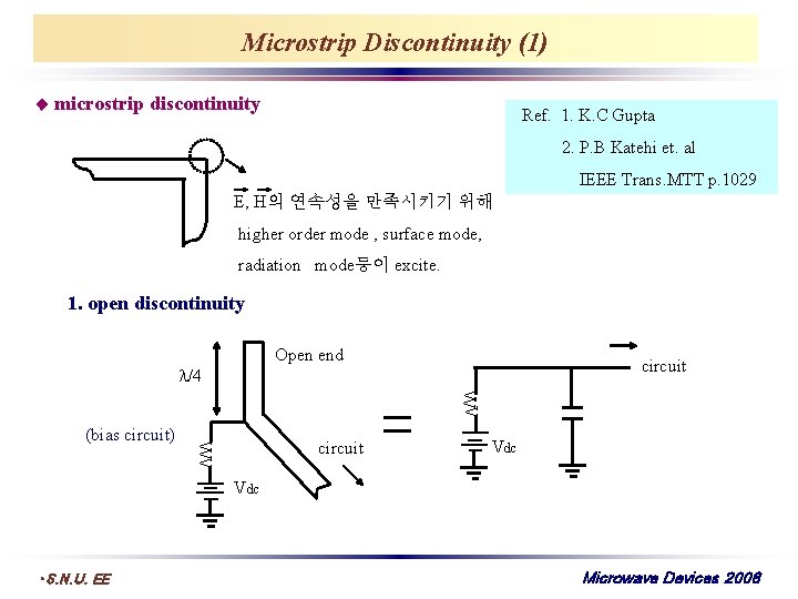 Microstrip Discontinuity (1) microstrip discontinuity Ref. 1. K. C Gupta 2. P. B Katehi
