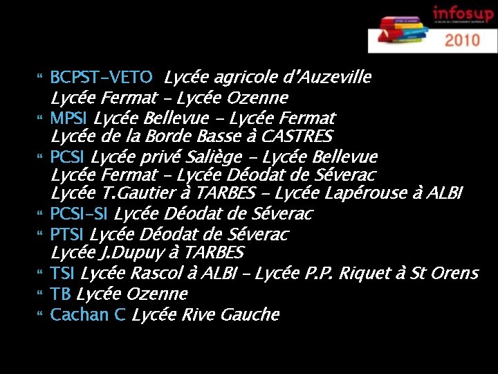 La FILIERE SCIENTIFIQUE BCPST-VETO Lycée agricole d’Auzeville Lycée Fermat - Lycée Ozenne MPSI Lycée