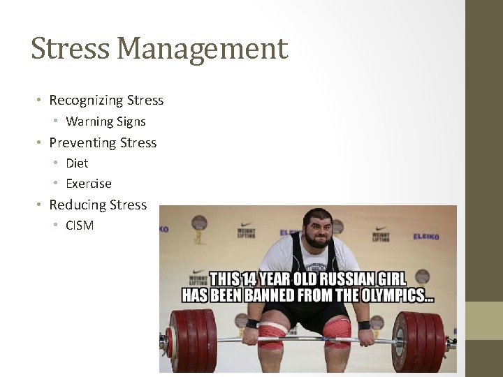 Stress Management • Recognizing Stress • Warning Signs • Preventing Stress • Diet •