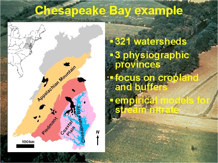 Chesapeake Bay example § 321 watersheds § 3 physiographic provinces § focus on cropland
