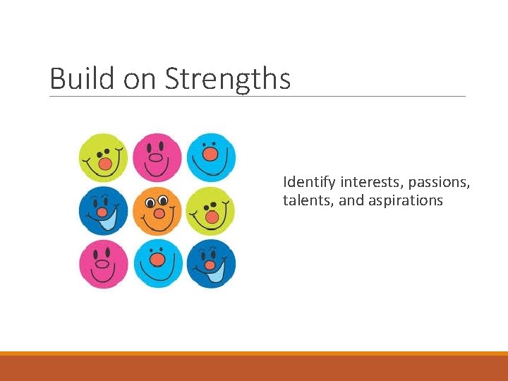 Build on Strengths Identify interests, passions, talents, and aspirations 