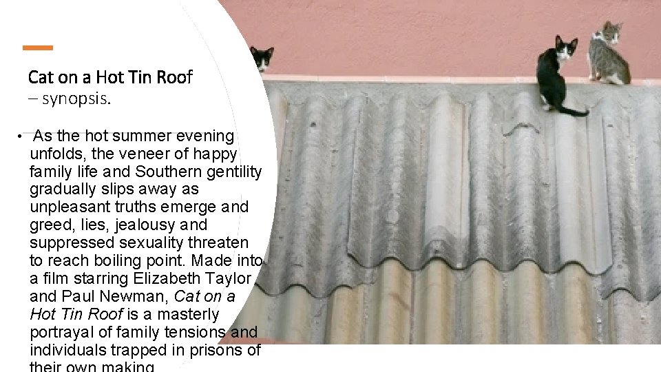 Cat on a Hot Tin Roof – synopsis. • As the hot summer evening