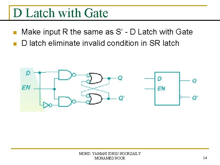 D Latch with Gate n n Make input R the same as S’ -