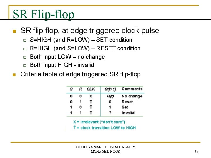 SR Flip-flop n SR flip-flop, at edge triggered clock pulse q q n S=HIGH