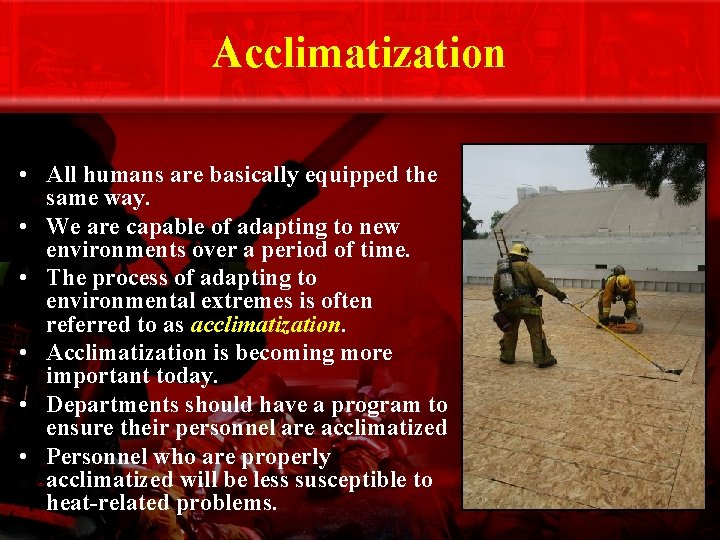 Acclimatization • All humans are basically equipped the same way. • We are capable