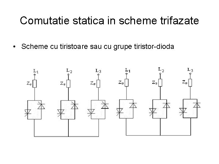 Comutatie statica in scheme trifazate • Scheme cu tiristoare sau cu grupe tiristor-dioda 
