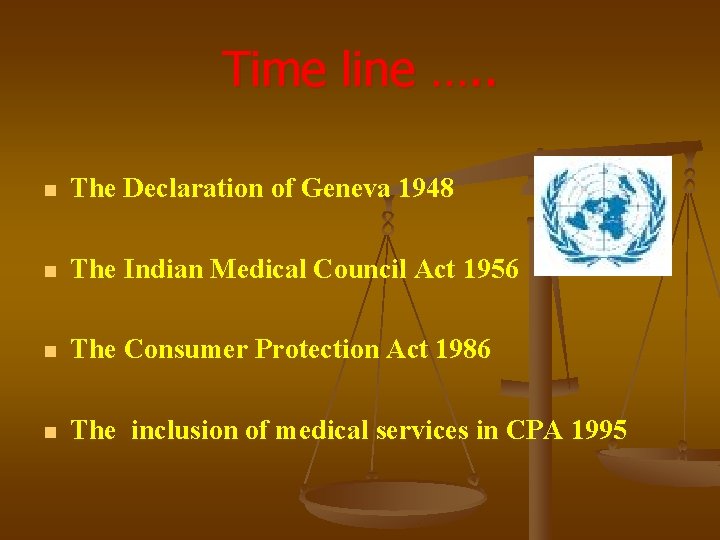 Time line …. . n The Declaration of Geneva 1948 n The Indian Medical