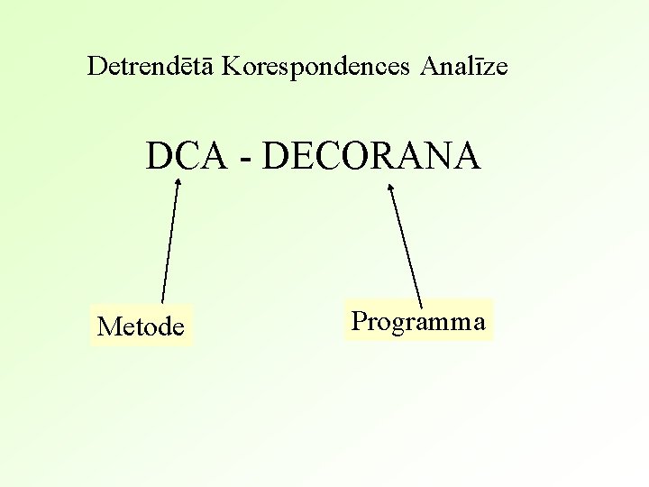 Detrendētā Korespondences Analīze DCA - DECORANA Metode Programma 