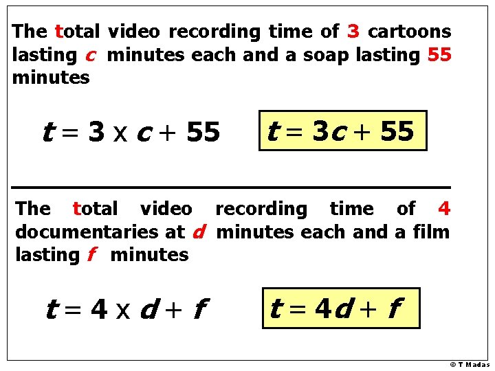 The total video recording time of 3 cartoons lasting c minutes each and a