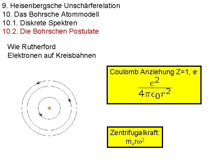 9. Heisenbergsche Unschärferelation 10. Das Bohrsche Atommodell 10. 1. Diskrete Spektren 10. 2. Die