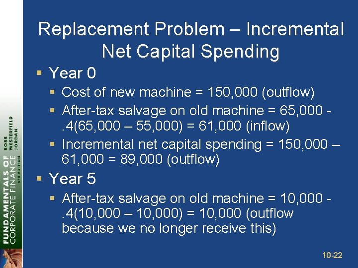 Replacement Problem – Incremental Net Capital Spending § Year 0 § Cost of new