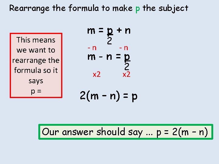 Rearrange the formula to make p the subject This means we want to rearrange