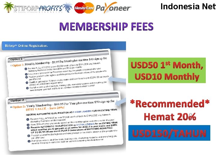 Indonesia Netw USD 50 1 st Month, USD 10 Monthly *Recommended* Hemat 20% USD