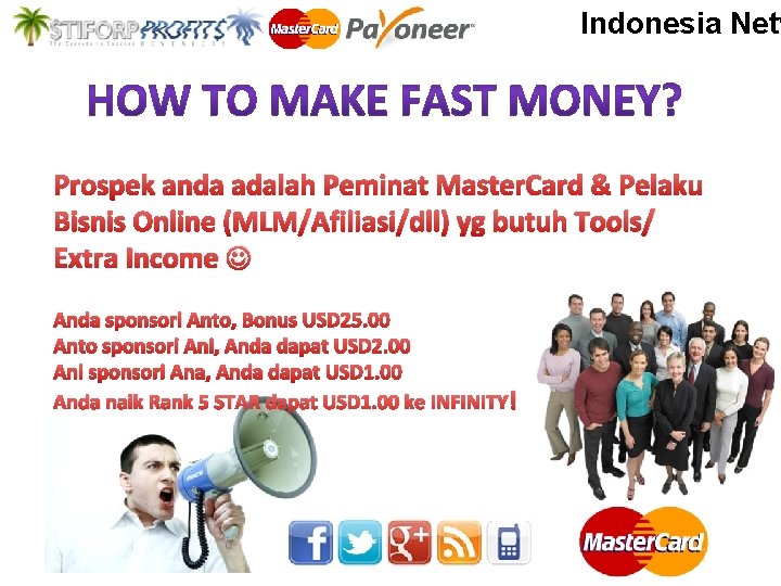 Indonesia Netw Prospek anda adalah Peminat Master. Card & Pelaku Bisnis Online (MLM/Afiliasi/dll) yg