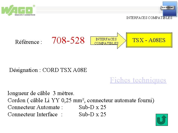 INTERFACES COMPATIBLES Référence : 708 -528 INTERFACES COMPATIBLES TSX - A 08 ES Désignation