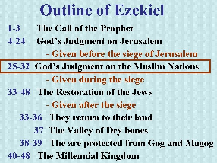 Outline of Ezekiel 1 -3 4 -24 The Call of the Prophet God’s Judgment