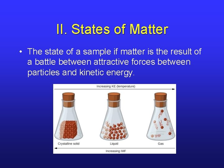 II. States of Matter • The state of a sample if matter is the