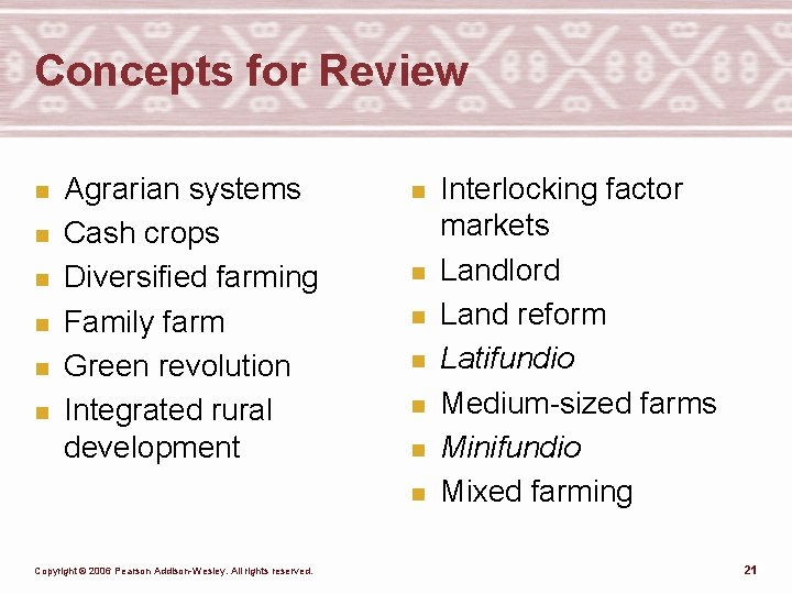 Concepts for Review n n n Agrarian systems Cash crops Diversified farming Family farm