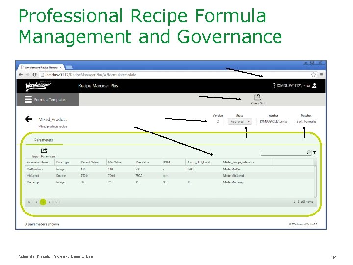 Professional Recipe Formula Management and Governance Schneider Electric - Division - Name – Date