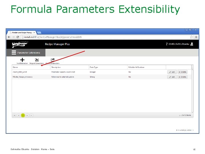 Formula Parameters Extensibility Schneider Electric - Division - Name – Date 15 