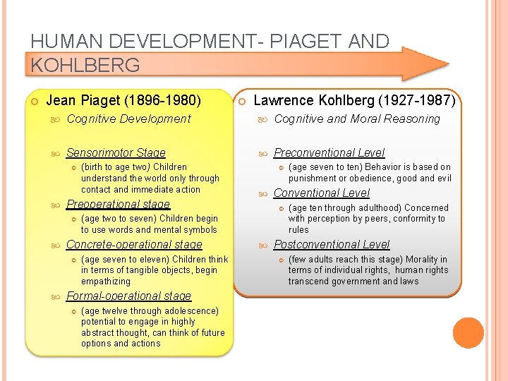 HUMAN DEVELOPMENT- PIAGET AND KOHLBERG Jean Piaget (1896 -1980) Lawrence Kohlberg (1927 -1987) Cognitive