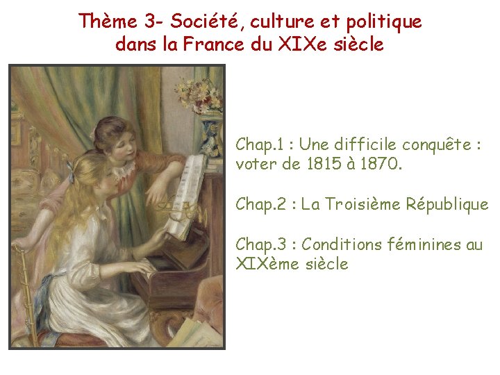 Thème 3 - Société, culture et politique dans la France du XIXe siècle Chap.