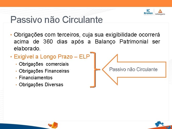 Passivo não Circulante • Obrigações com terceiros, cuja sua exigibilidade ocorrerá acima de 360