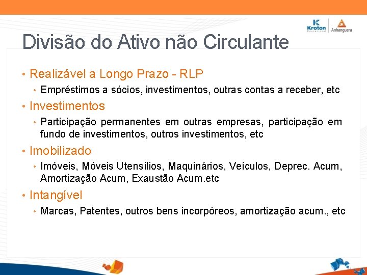 Divisão do Ativo não Circulante • Realizável a Longo Prazo - RLP • Empréstimos