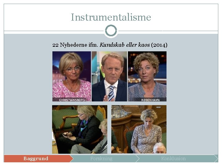 Instrumentalisme 22 Nyhederne ifm. Kundskab eller kaos (2014) Baggrund Forskning Konklusion 