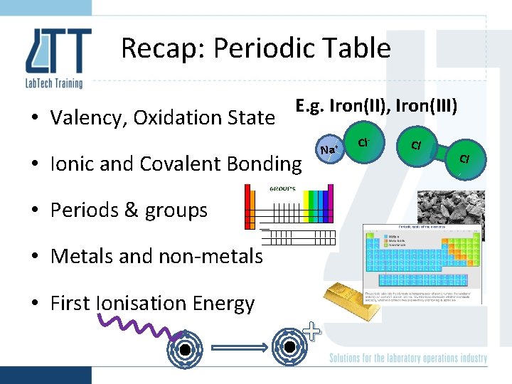 Recap: Periodic Table • Valency, Oxidation State E. g. Iron(II), Iron(III) • Ionic and