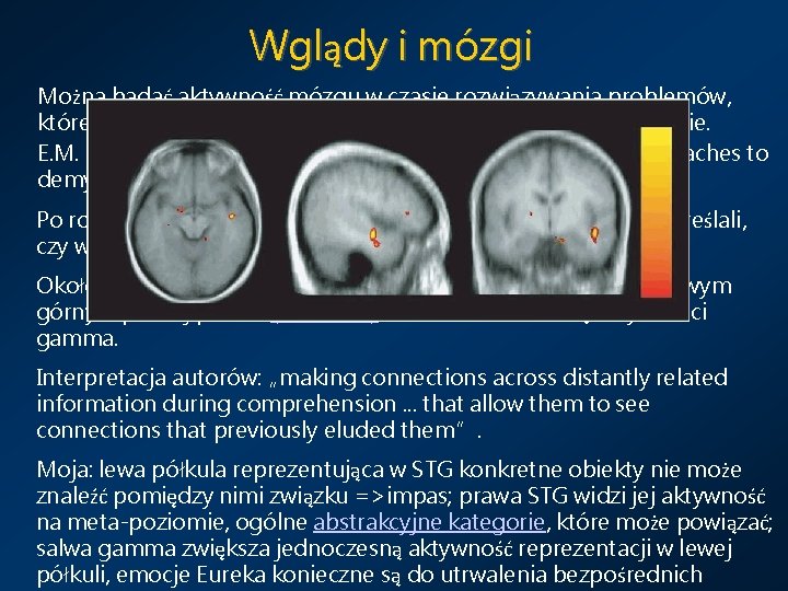 Wglądy i mózgi Można badać aktywność mózgu w czasie rozwiązywania problemów, które wymagają wglądu