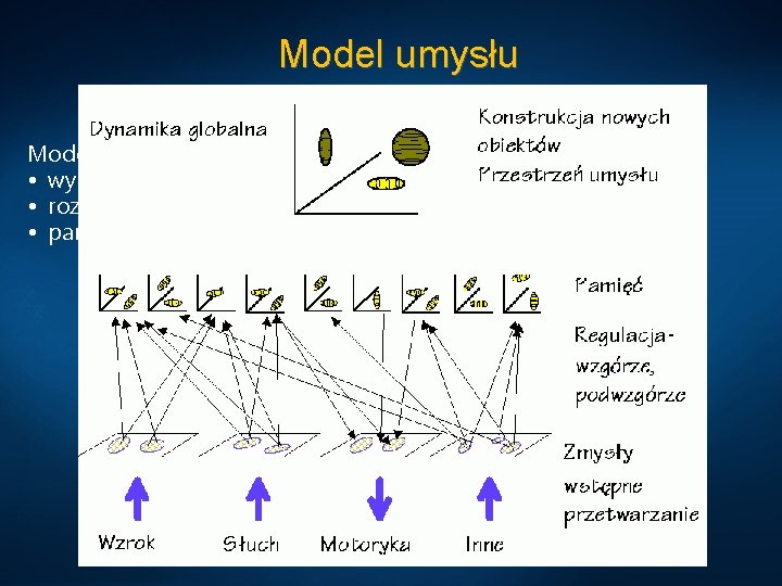 Model umysłu Model hierarchiczny: • wykrywanie cech - mapy topograficzne, kora sensoryczna • rozpoznawanie
