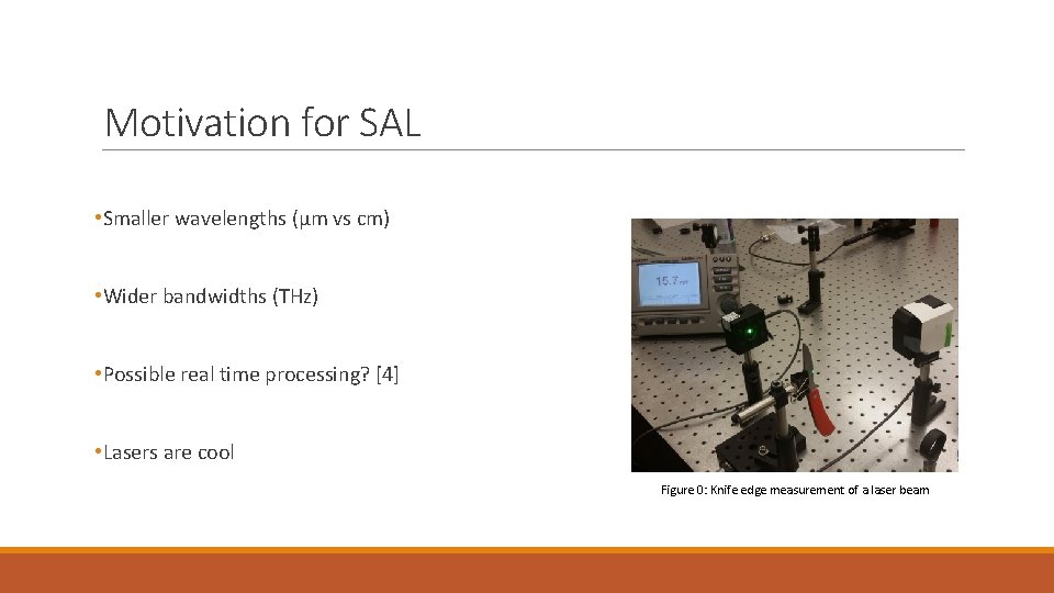 Motivation for SAL • Smaller wavelengths (μm vs cm) • Wider bandwidths (THz) •