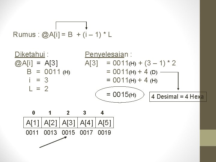 Rumus : @A[i] = B + (i – 1) * L Diketahui : @A[i]