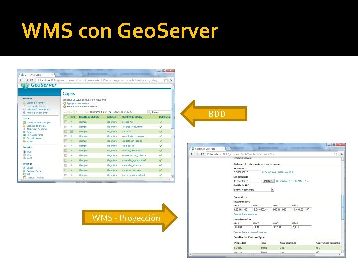 WMS con Geo. Server BDD WMS - Proyección 