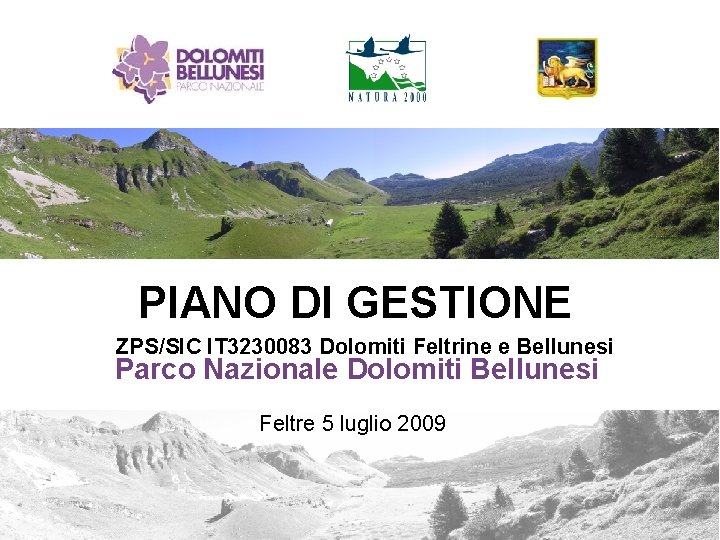 PIANO DI GESTIONE ZPS/SIC IT 3230083 Dolomiti Feltrine e Bellunesi Parco Nazionale Dolomiti Bellunesi