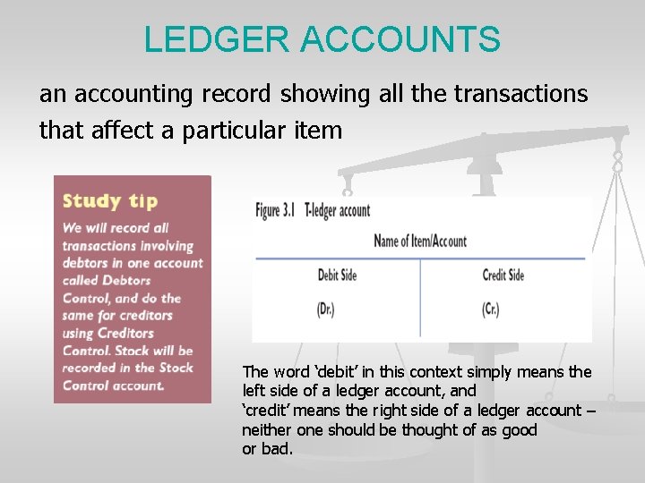 LEDGER ACCOUNTS an accounting record showing all the transactions that affect a particular item