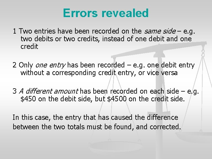 Errors revealed 1 Two entries have been recorded on the same side – e.