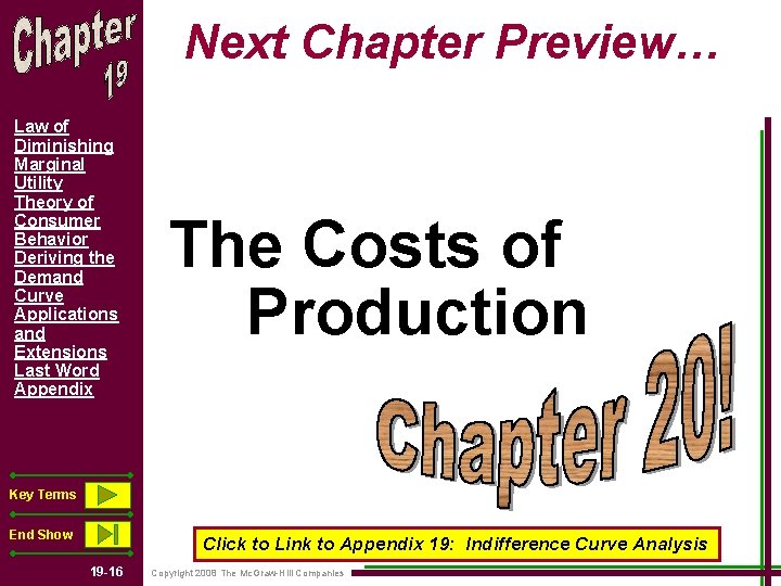 Next Chapter Preview… Law of Diminishing Marginal Utility Theory of Consumer Behavior Deriving the