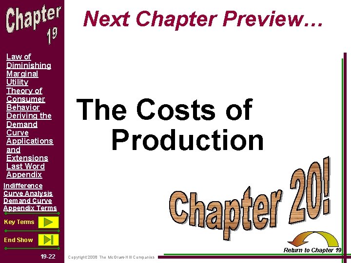Next Chapter Preview… Law of Diminishing Marginal Utility Theory of Consumer Behavior Deriving the