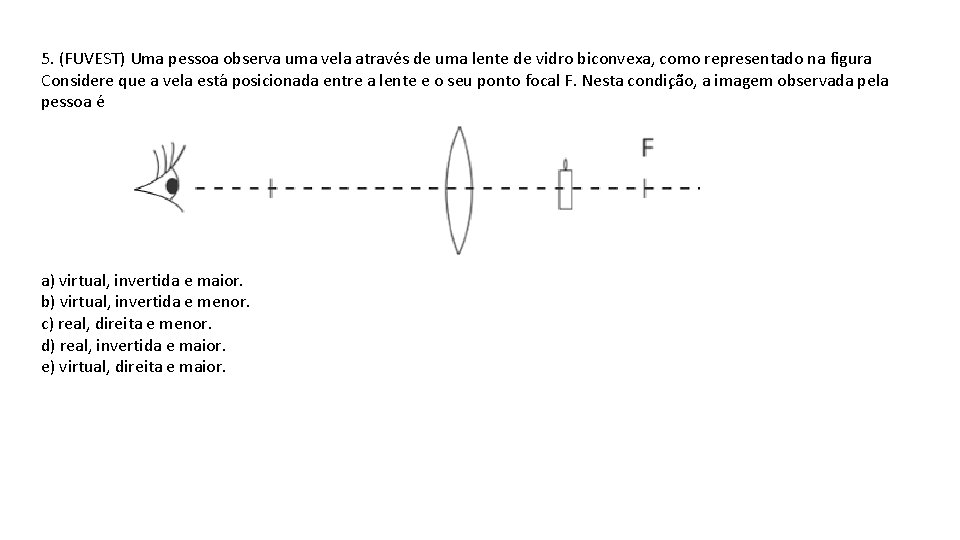 5. (FUVEST) Uma pessoa observa uma vela atrave s de uma lente de vidro