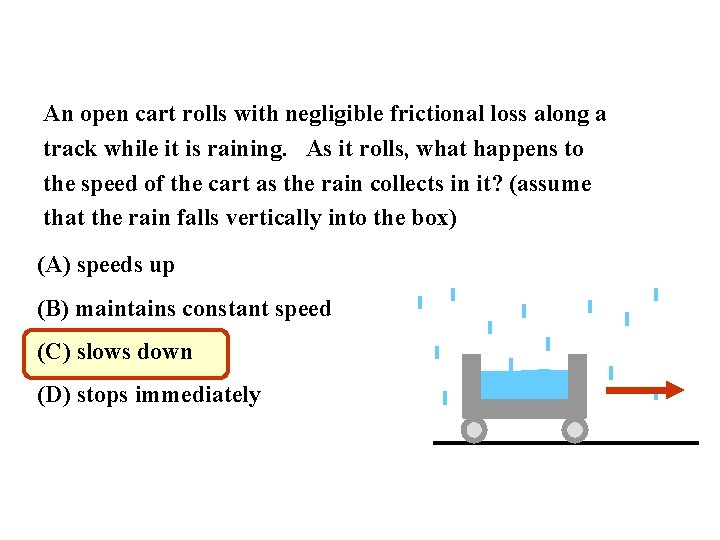 An open cart rolls with negligible frictional loss along a track while it is