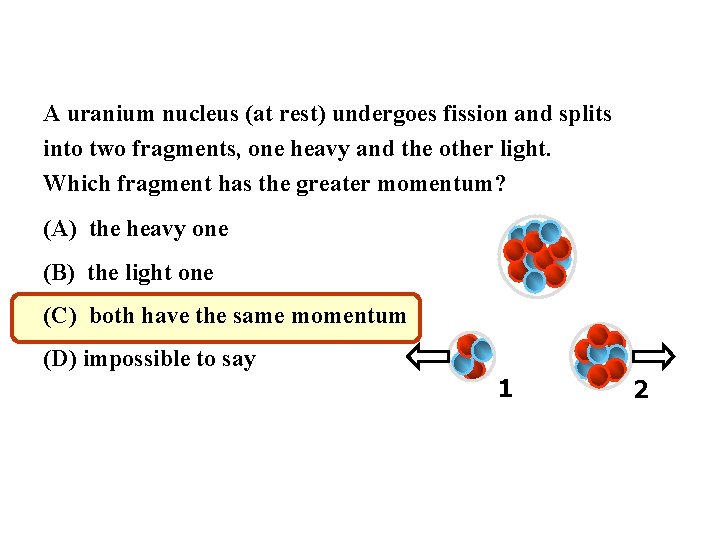 A uranium nucleus (at rest) undergoes fission and splits into two fragments, one heavy